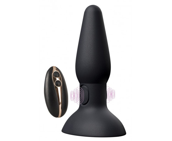 Черная анальная вибропробка с пульсацией в нижней части Thumping Anus Butt Plug - 15 см.