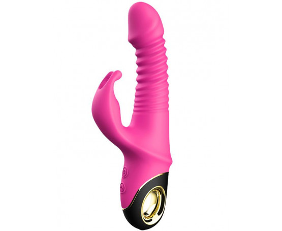 Ярко-розовый вибратор Crazy Rabbit с фрикционным движением и ротацией - 23 см.