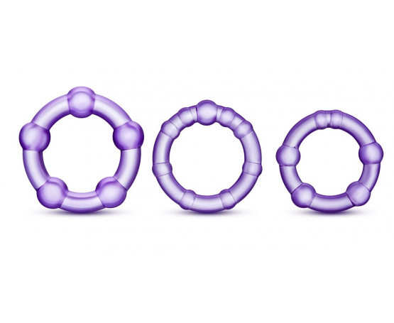 Набор из 3 фиолетовых эрекционных колец Stay Hard Beaded Cockrings