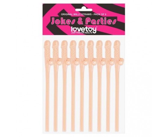 Телесные коктейльные трубочки с пенисами Original Willy Straws - 9 шт.