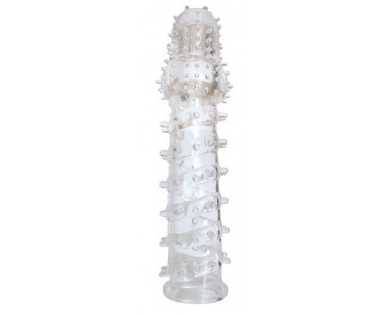 Закрытая прозрачная рельефная насадка с шипиками Crystal sleeve - 13,5 см.