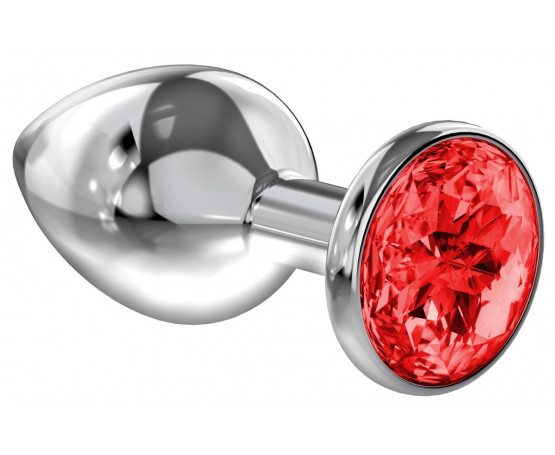 Большая серебристая анальная пробка Diamond Red Sparkle Large с красным кристаллом - 8 см.