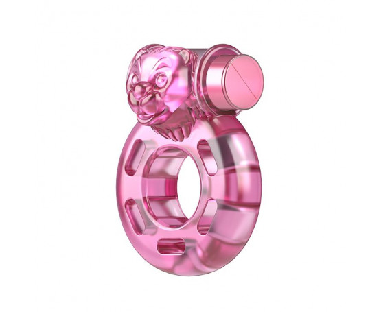 Розовое эрекционное виброкольцо Pink Bear