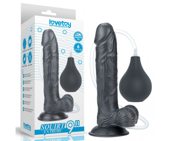 Черный фаллоимитатор Squirt Extreme 9 с имитацией эякуляции - 23 см.