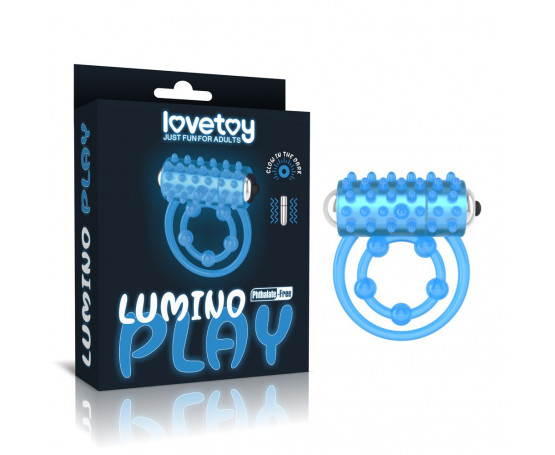 Голубое, светящееся в темноте виброкольцо Lumino Play Vibrating Penis Ring