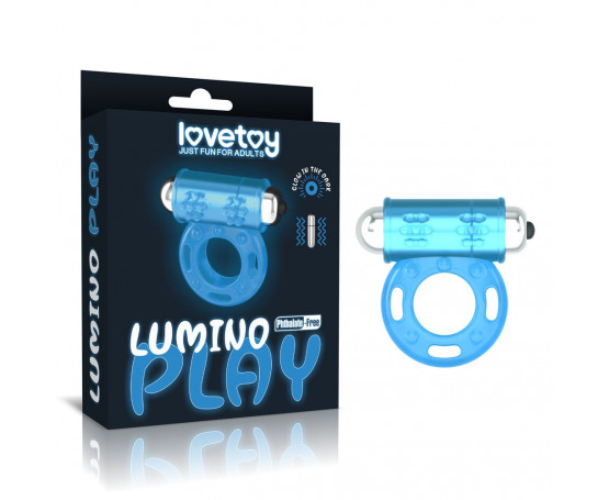 Голубое, светящееся в темноте эрекционное виброкольцо Lumino Play Vibrating Penis Ring
