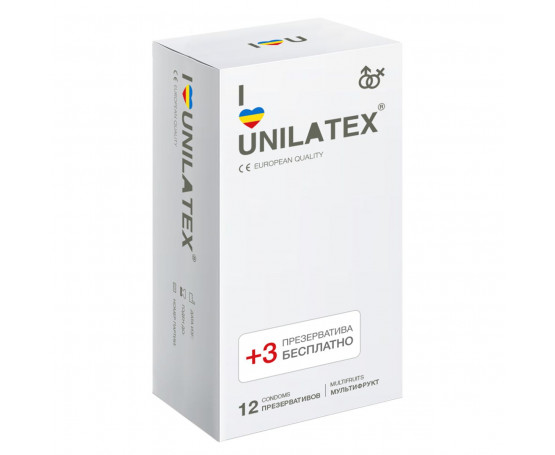 Разноцветные ароматизированные презервативы Unilatex Multifruit  - 12 шт. + 3 шт. в подарок