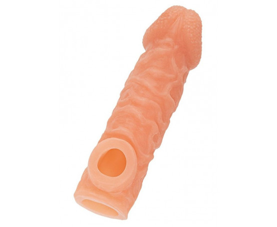 Телесная закрытая насадка с шершавой головкой Cock Sleeve 007 Size M - 15,6 см.