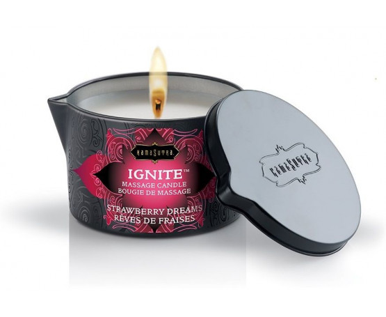 Массажная свеча Ignite Strawberry Dreams с ароматом клубники - 170 гр.