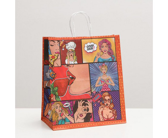Подарочный крафтовый пакет Pop Art» - 32х19,5х37 см.
