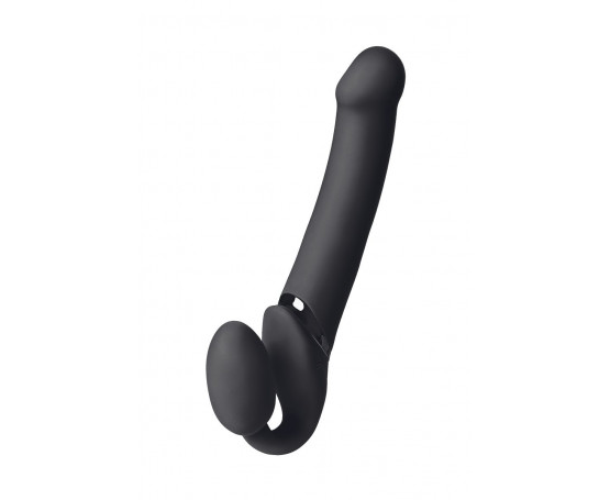 Черный безремневой вибрострапон Vibrating Bendable Strap-On - size L