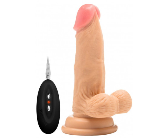 Телесный вибратор-реалистик Vibrating Realistic Cock 6  With Scrotum - 15 см.