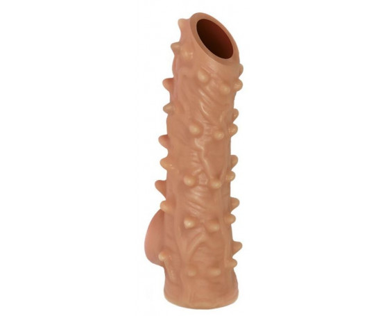 Телесная насадка с шипами и открытой головкой Nude Sleeve M - 12 см.