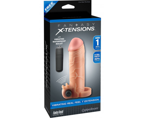 Телесная вибронасадка с кольцом  Vibrating Real Feel 1 Extension - 14 см.