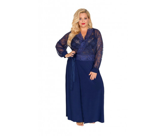 Роскошный пеньюар plus size в пол с кружевным верхом