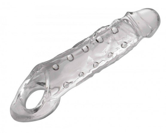 Прозразная закрытая насадка на пенис с поддержкой мошонки Clearly Ample Penis Enhancer - 22 см.