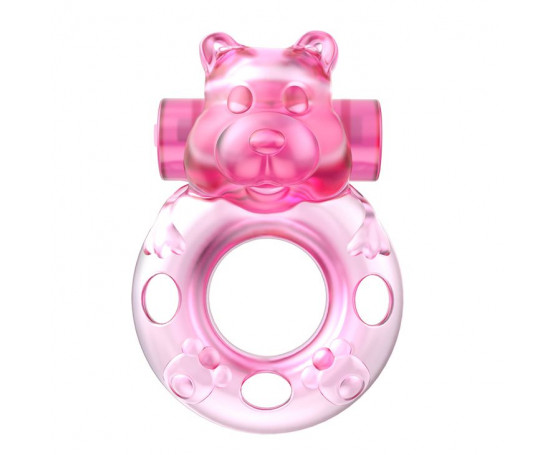 Розовое эрекционное виброкольцо на пенис Pink Bear