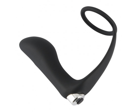 Черное эрекционное кольцо с анальной вибропробкой Vibrating Ring   Plug