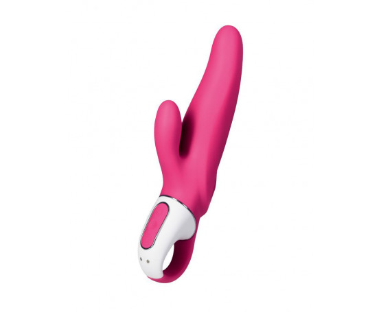 Ярко-розовый вибратор  Satisfyer Mr. Rabbit с клиторальным отростком - 22,1 см.