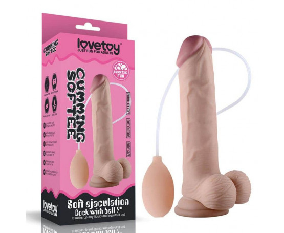 Телесный фаллоимитатор с имитацией эякуляции 9  Soft Ejaculation Cock With Ball - 22,9 см.
