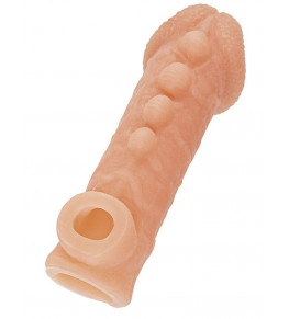 Телесная закрытая насадка с шишечками Cock Sleeve 008 Size M - 15,6 см.