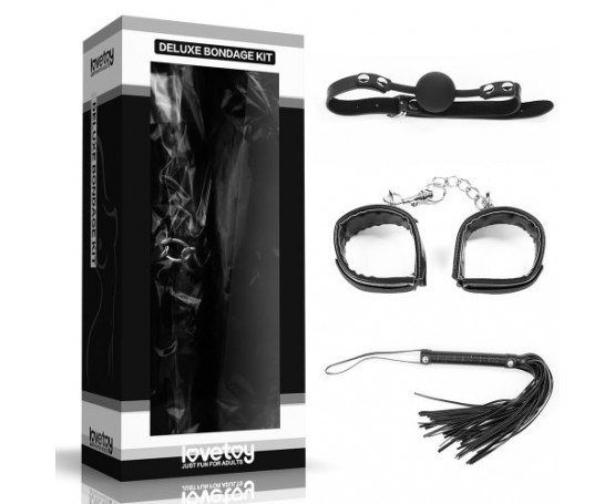 БДСМ-набор Deluxe Bondage Kit: наручники, плеть, кляп-шар
