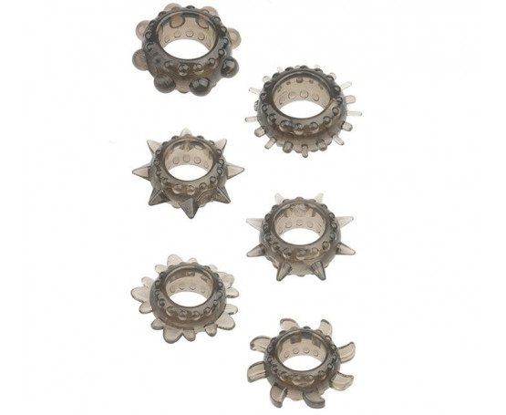 Набор из 6 дымчатых эрекционных колец MENZSTUFF 6PC STRECHEABLE RING SET