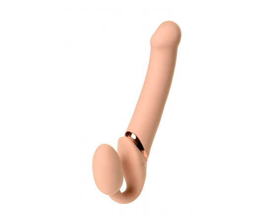 Телесный безремневой вибрострапон Vibrating Bendable Strap-On - size L