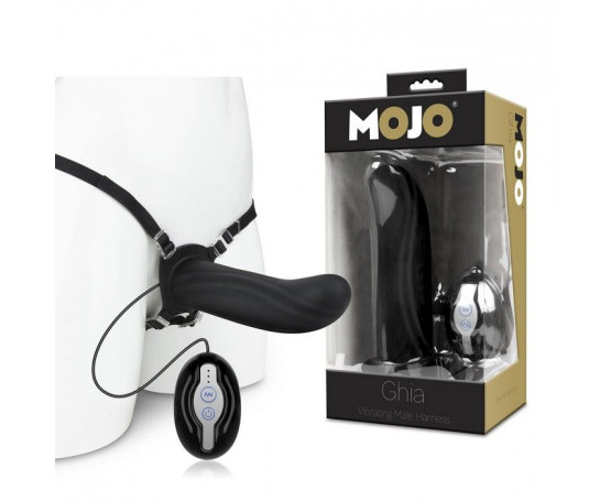 Черный полый страпон с вибрацией Mojo Ghia - 16 см.