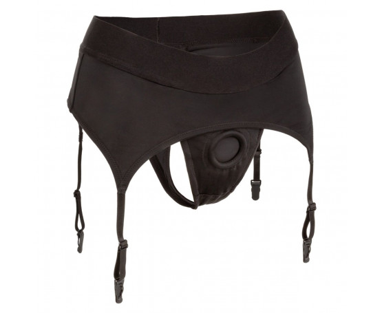 Черные трусики для страпона Thong with Garter размера S/M