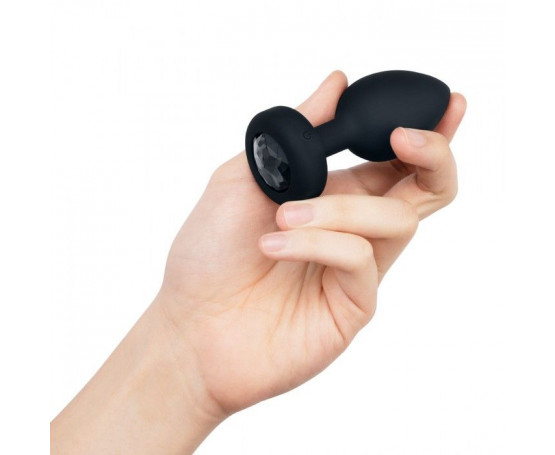 Черная анальная вибровтулка с кристаллом Vibrating Jewel Plug M/L - 10,5 см.
