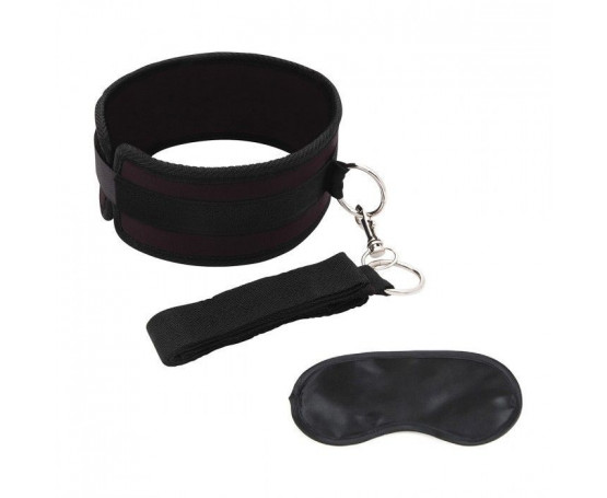 Черный ошейник с длинным поводком Collar and Leash Set