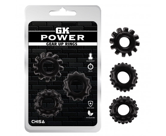 Набор из 3 черных эрекционных колец Gear Up Rings
