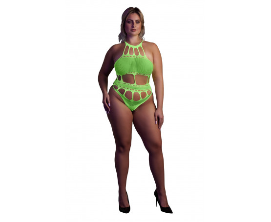 Зеленое боди-сетка +size