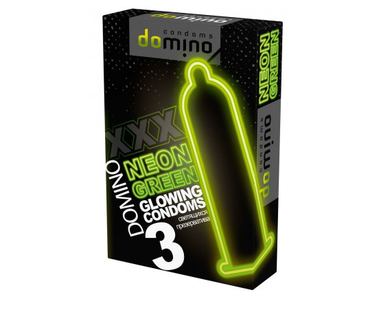 Презервативы DOMINO Neon Green со светящимся в темноте кончиком - 3 шт.