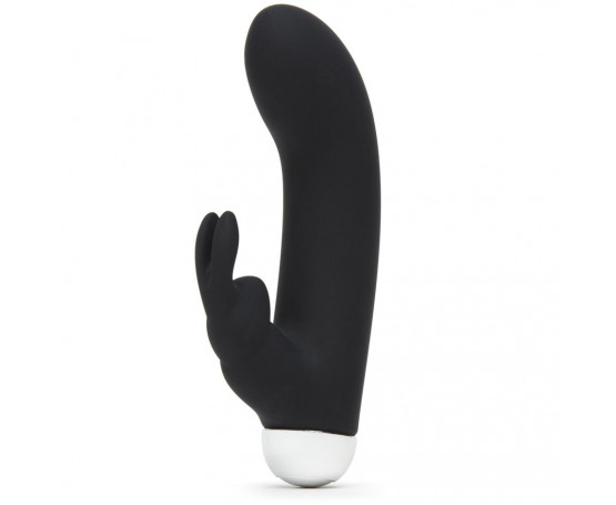 Черный вибратор с клиторальным отростком Greedy Girl Mini Rabbit Vibrator - 14 см.