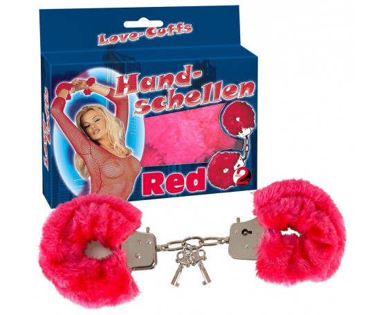 Малиновые меховые наручники Love Cuffs Red