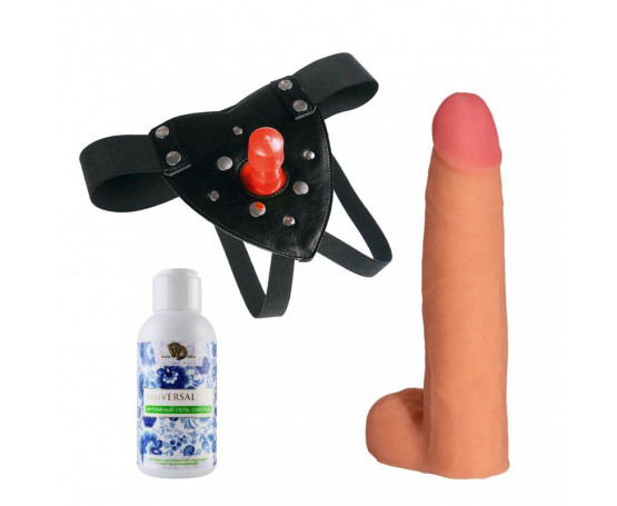 Трусики Harness с реалистичной насадкой-фаллосом с мошонкой №74 - 22,5 см.