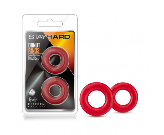 Набор из 2 красных эрекционных колец Stay Hard Donut Rings