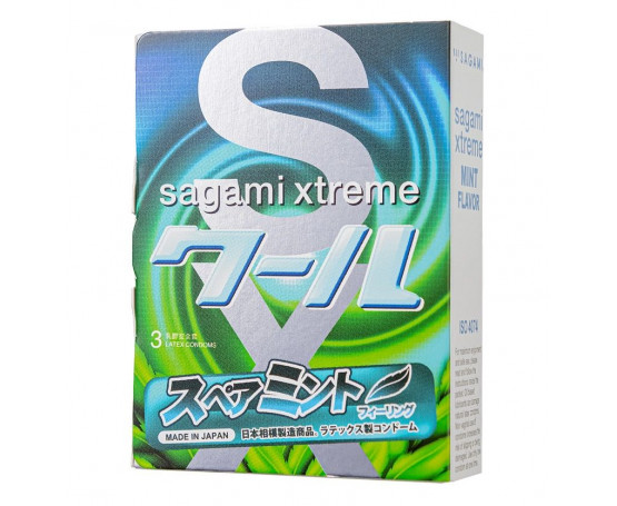 Презервативы Sagami Xtreme Mint с ароматом мяты - 3 шт.