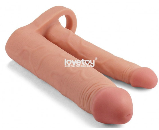 Телесная насадка для двойного проникновения Add 2 Pleasure X Tender Double Penis Sleeve - 20 см.