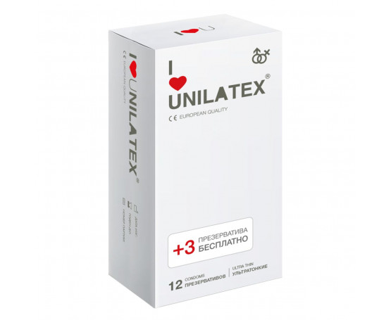 Ультратонкие презервативы Unilatex Ultra Thin - 12 шт. + 3 шт. в подарок