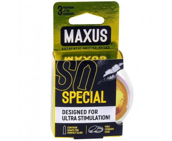 Презервативы с точками и рёбрами в пластиковом кейсе MAXUS AIR Special - 3 шт.