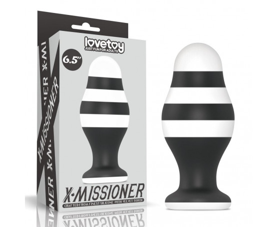 Черно-белая анальная втулка 6.5 X-Missioner Butt Plug - 17 см.
