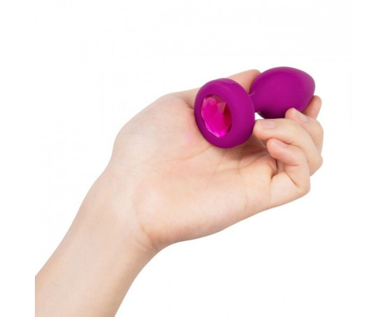 Ярко-розовая анальная вибровтулка с кристаллом Vibrating Jewel Plug S/M - 10 см.