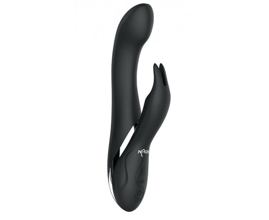 Черный вибратор-кролик NAGHI NO.33 RECHARGEABLE DUO VIBRATOR - 23 см.