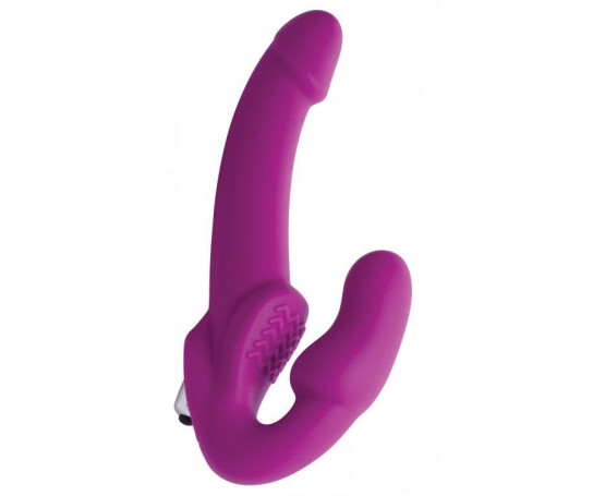 Ярко-розовый безремневой вибрострапон Evoke Vibrating Strapless Silicone Strap-on Dildo