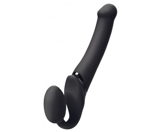 Черный безремневой вибрострапон Silicone Bendable Strap-On - size M