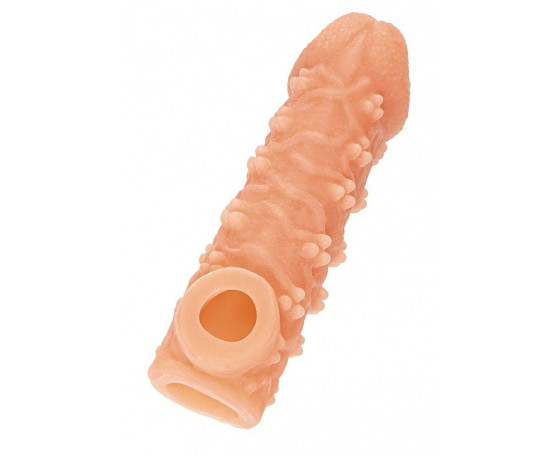 Телесная закрытая насадка с пучками шишечек Cock Sleeve 009 Size L - 17,6 см.