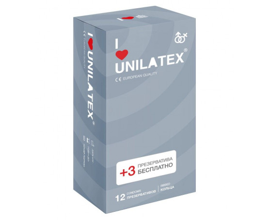 Презервативы с рёбрами Unilatex Ribbed - 12 шт. + 3 шт. в подарок
